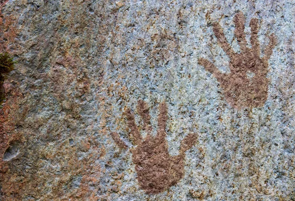 Ανθρώπινα Αποτυπώματα Χεριών Ζωγραφισμένα Πέτρινη Επιφάνεια — Φωτογραφία Αρχείου
