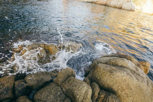 A close up of a rock next to a body of water — Stock Photo, Image