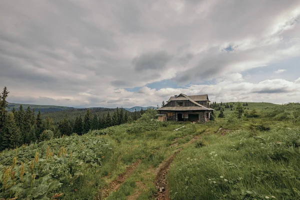 Замок на вершине зеленого поля — стоковое фото