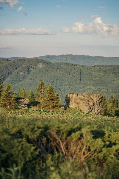 Een bord met een berg op de achtergrond — Stockfoto