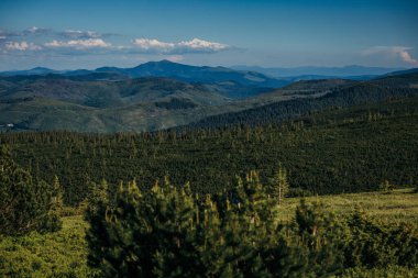 Arkasında dağ olan bir tabela.