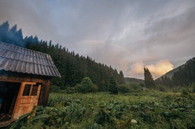 Arka planda dağ olan bir ev.