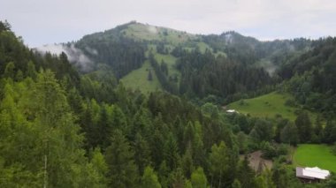 Arka planda dağ olan bir ev.