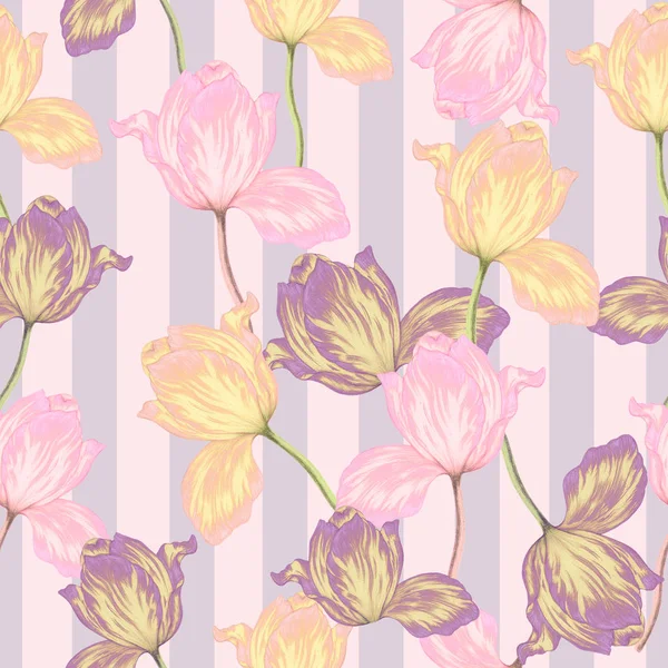 Безшовний Візерунок Ручних Намальованих Тюльпанів — стокове фото