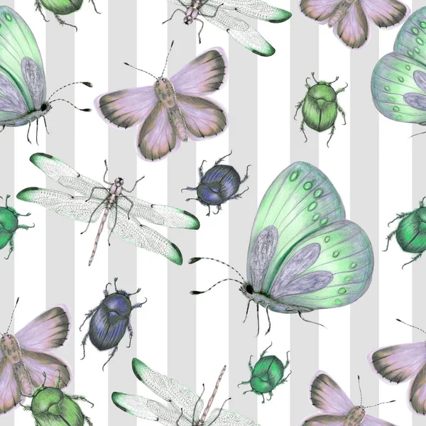 Seamless pattern of hand drawn insects