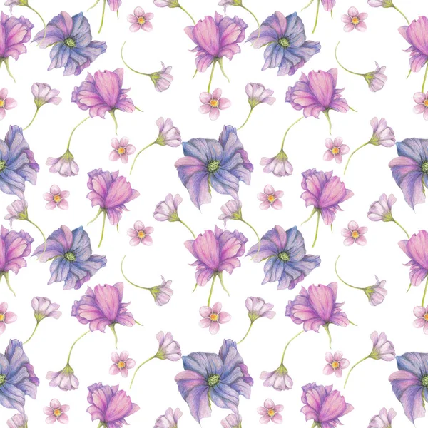 Nahtloses Muster Lila Gartenblumen — Stockfoto