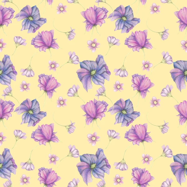 Seamless Pattern Purple Garden Flowers — Stock Photo, Image