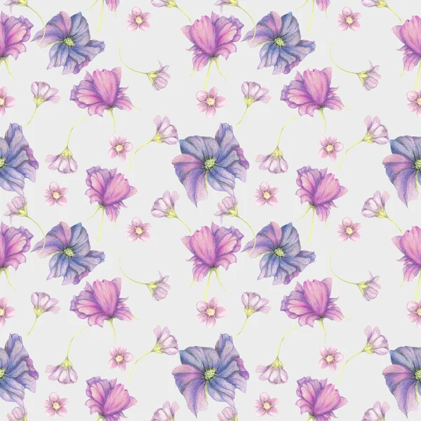 紫色花园花卉的无缝图案 — 图库照片