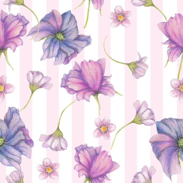 Patrón Sin Costura Flores Jardín Púrpura — Foto de Stock