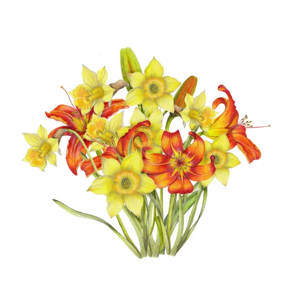 Ramo Dibujado Mano Flores Primavera —  Fotos de Stock