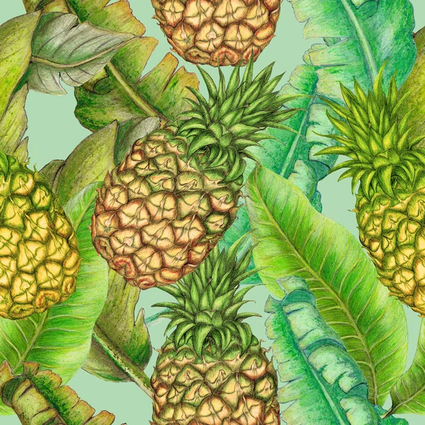 パイナップル 熱帯植物のシームレスな植物パターン — ストック写真