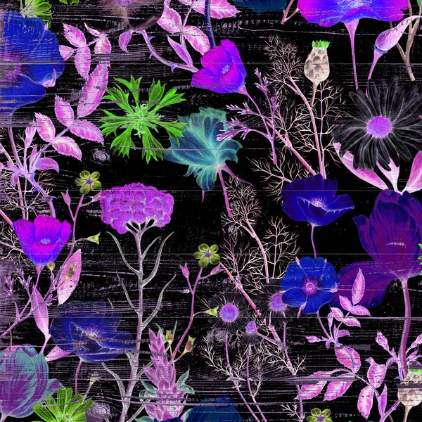 Neon Wzór Lato Kwiaty — Zdjęcie stockowe