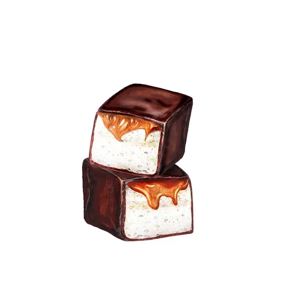 Watercolor Isolated Set Chocolate Marshmallows Caramel — Stock Photo, Image