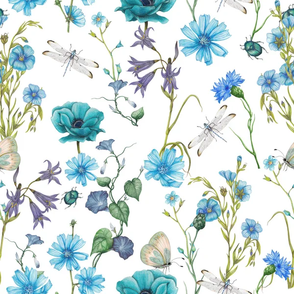 Seamless Floral Pattern Garden Wildflowers — Stock Photo, Image