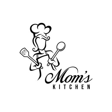 Modern tipografi ile anne mutfak logosu vektör çizimi. Şef maskot logosu..