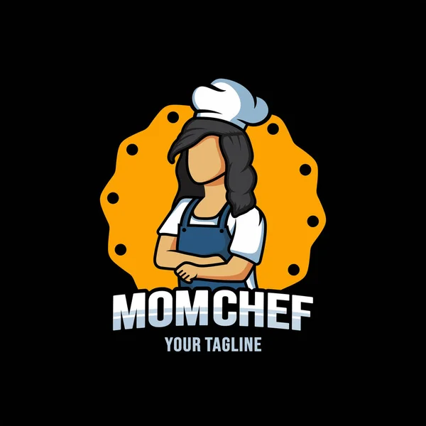 Maman Chef Personnage Dessin Animé Vecteur Logo Mascotte Chef Logo — Image vectorielle