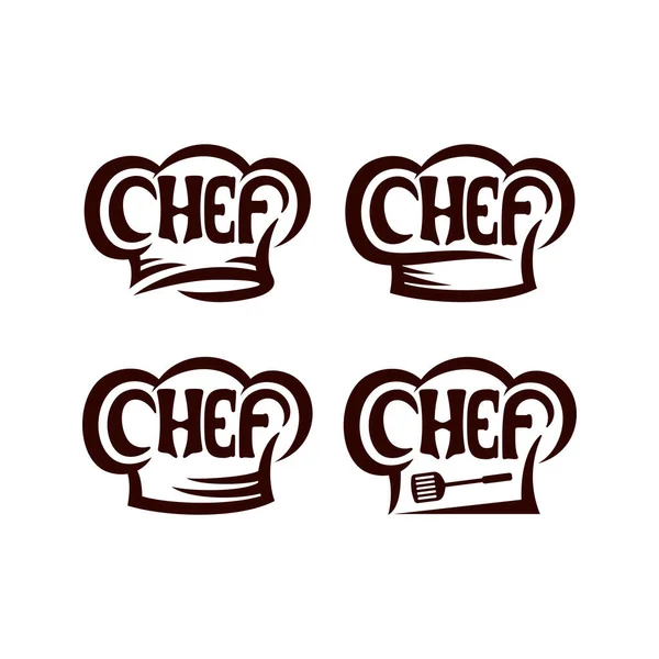 Ensemble Lettrage Chef Avec Chapeau Chef Vecteur Logo Typographie Chef — Image vectorielle