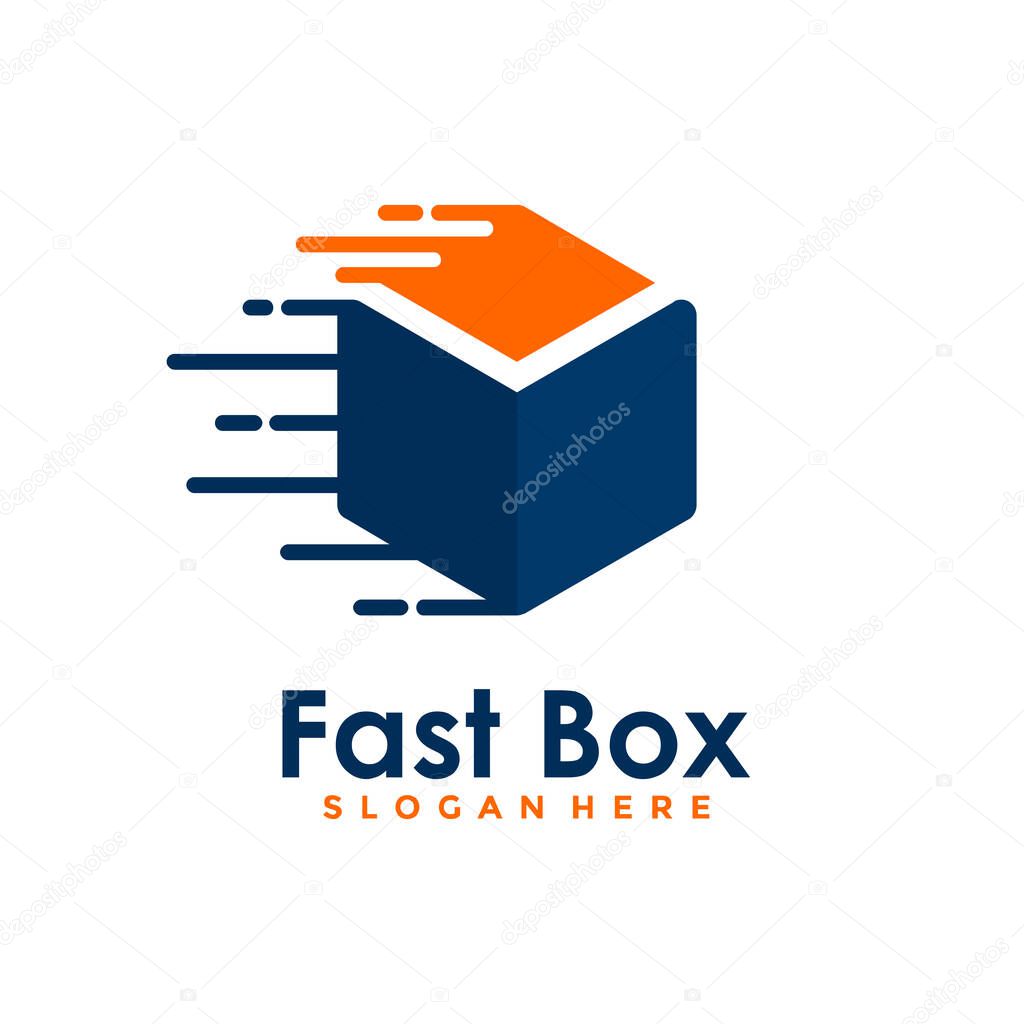 Fast Box Logo Vector. Speed Moving Box Logotype. Delivery and logistic logo design concept.