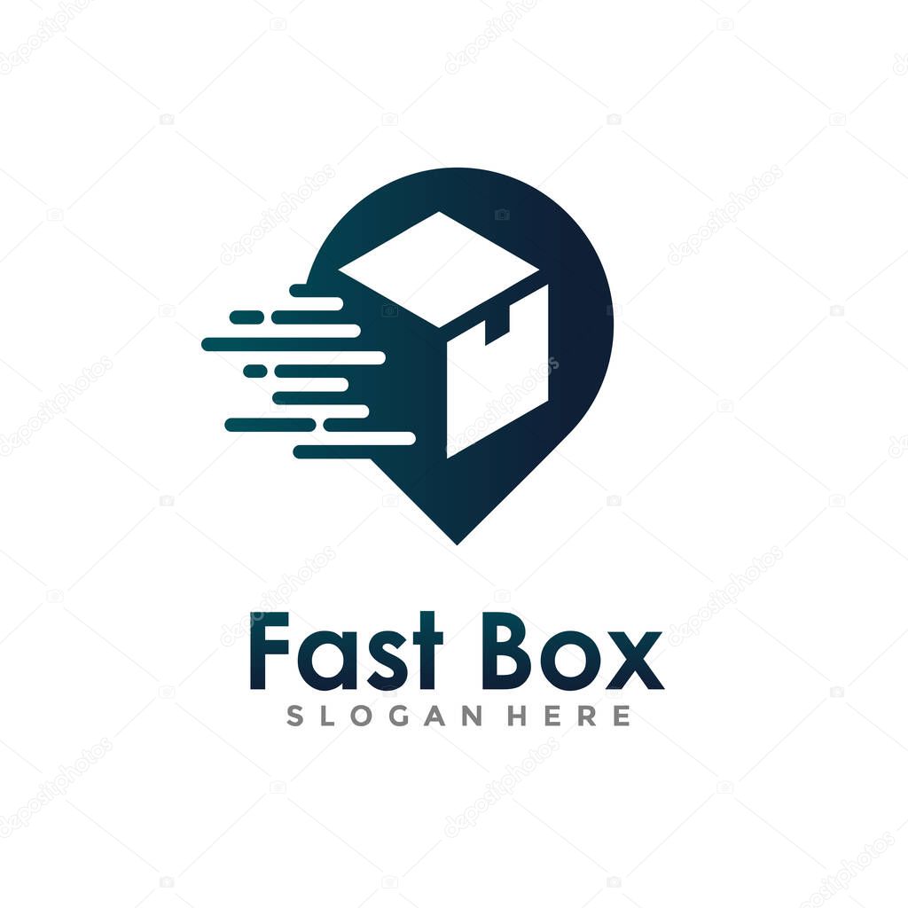 Fast Box Location Logo Vector. Speed Moving Box Logotype. Delivery and logistic logo design concept.