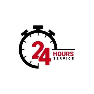 İşiniz için 24 saatlik servis vektör simgesi. Logo elemanı çizimi, amblem, etiket, rozet, çıkartma. Basit 24 saatlik servis konsepti. Ağ ve cep telefonlarında kullanılabilir.