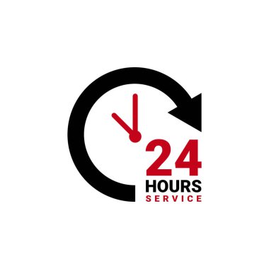 İşiniz için 24 saatlik servis vektör simgesi. Logo elemanı çizimi, amblem, etiket, rozet, çıkartma. Basit 24 saatlik servis konsepti. Ağ ve cep telefonlarında kullanılabilir.
