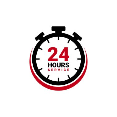 İşiniz için 24 saatlik servis vektör simgesi. Logo elemanı çizimi, amblem, etiket, rozet, çıkartma. Basit 24 saatlik servis konsepti. Ağ ve cep telefonlarında kullanılabilir.