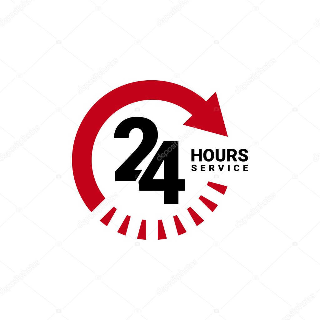 Twenty four hour service vector icon for your business. Logo element illustration, emblem, label, badge, sticker. Simple 24 hour service concept. Can be used in web and mobile.