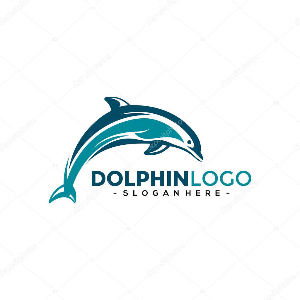Dolphin Logo Template Vector. Dolphin jumping logo design concept.