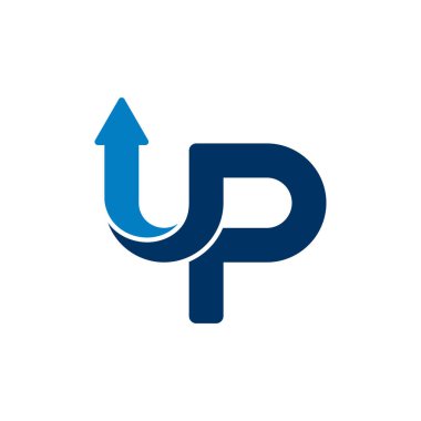 UP Logo Şablonu Tasarım Konsepti. Ok kombinasyonlu U ve P logo vektörü.