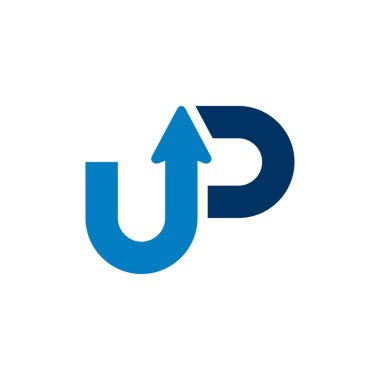 UP Logo Şablonu Tasarım Konsepti. Ok kombinasyonlu U ve P logo vektörü.