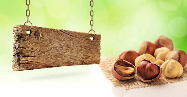 Hazelnuts Wooden Board — Stock Photo, Image