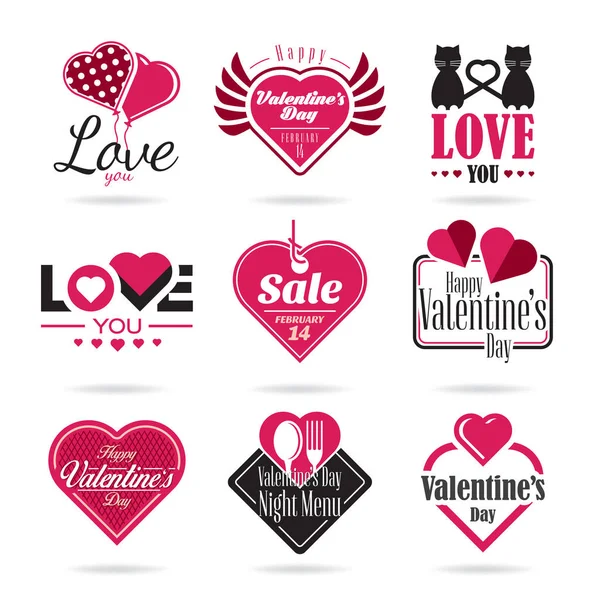 Glücklich Valentinstag Vektor Icon Set — Stockvektor