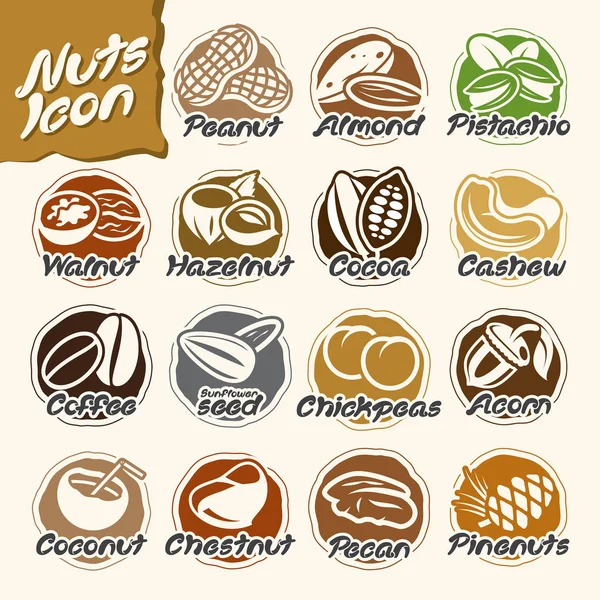 Vector Nuts Multiple Icons Set — Stock Vector