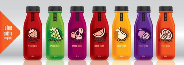 Succo vettore di design pronto, set di bottiglie di frutta — Vettoriale Stock