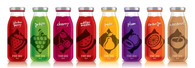 Hazır tasarım vektör suyu, meyve şişesi seti