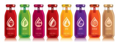 Hazır tasarım vektör suyu, meyve şişesi seti