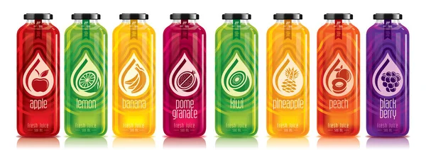 现成设计载体果汁，水果玻璃瓶套装 — 图库矢量图片