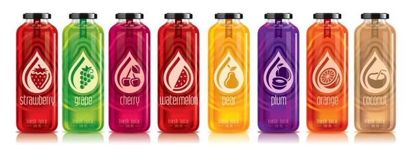 Ready design vector juice, fruit glass bottle set — Stock Vector