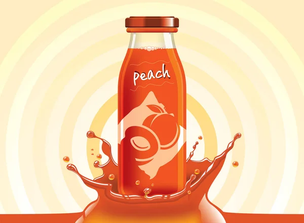 Векторний персиковий сік, фруктова скляна пляшка з краплями — стоковий вектор