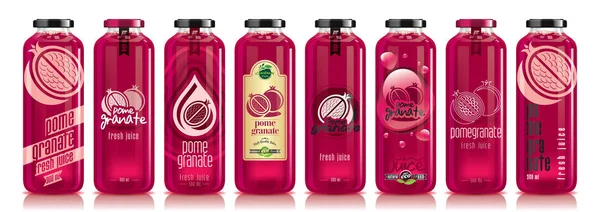 Vektor granatäpple juice, glas frukt flaska set — Stock vektor