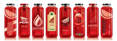 Vektör karpuz suyu, cam meyve şişe seti