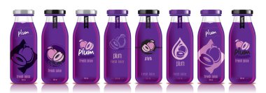 Vektör erik suyu, cam meyve şişe seti