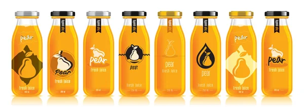 Vector pear juice, glass fruit bottle set — Stock Vector