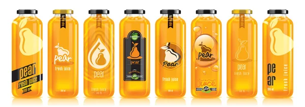 Vektor päron juice, glas frukt flaska set — Stock vektor