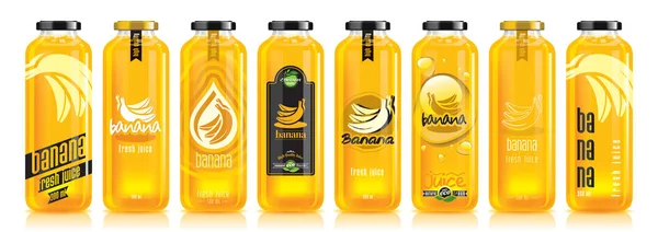 Векторний банановий сік, скляний набір пляшок фруктів — стоковий вектор