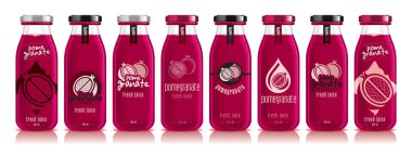 Vektör nar suyu, cam meyve şişe seti