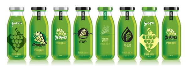 Vector grape juice, glass fruit bottle set — Stock Vector