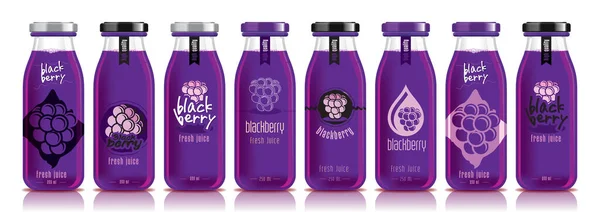 Vector blackberry juice, glass fruit bottle set — Stock Vector