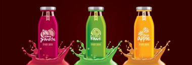 Meyve suyu sıçrama şişesi, çıkartma tasarımı..