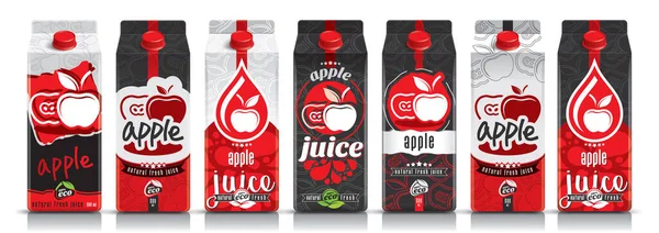 Listo diseño vector zumo de manzana, conjunto de paquetes de frutas — Archivo Imágenes Vectoriales